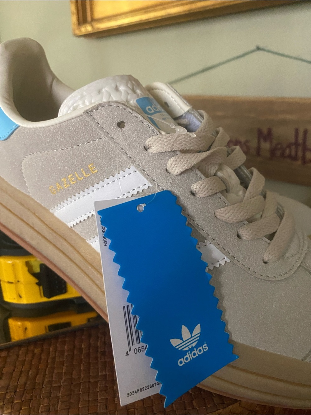 Adidas Bold Wonder Gazelle Beige Suede Sneakers with a Stacked Gum Sole - SZ 8.5 - Picture 6 of 15